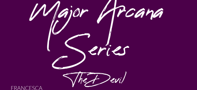 white on purple graphic reading 'Major Arcana Series the Devil Francesca Burke'